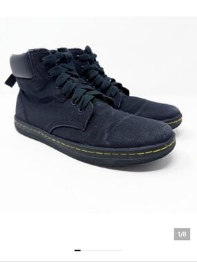 9 Dr. Martens Black Canvas Maely Combat Boots Women's  VGUC Lace Up Goth Punk